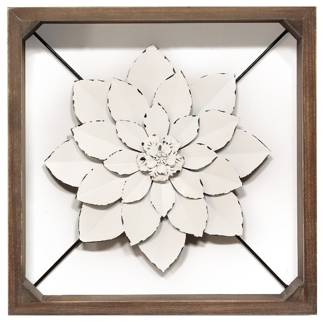 Stratton Home Decor White Framed Metal Flower Farmhouse Wall Accents By Homesquare Houzz - Stratton Home Decor Flower Metal And Wood Furniture