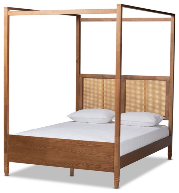 Bowery Hill Brown Finished Wood Queen Size Canopy Bed Tropical