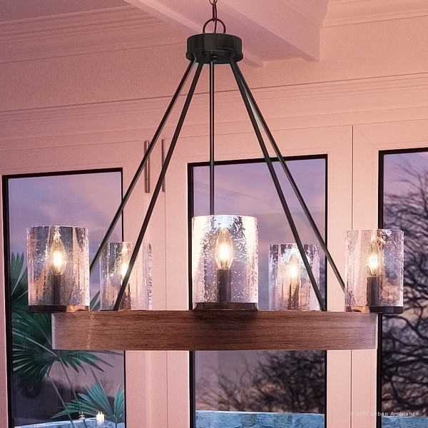 Luxury Rustic Black and Stained Wood Chandelier, UQL2450, Bilbao Collection