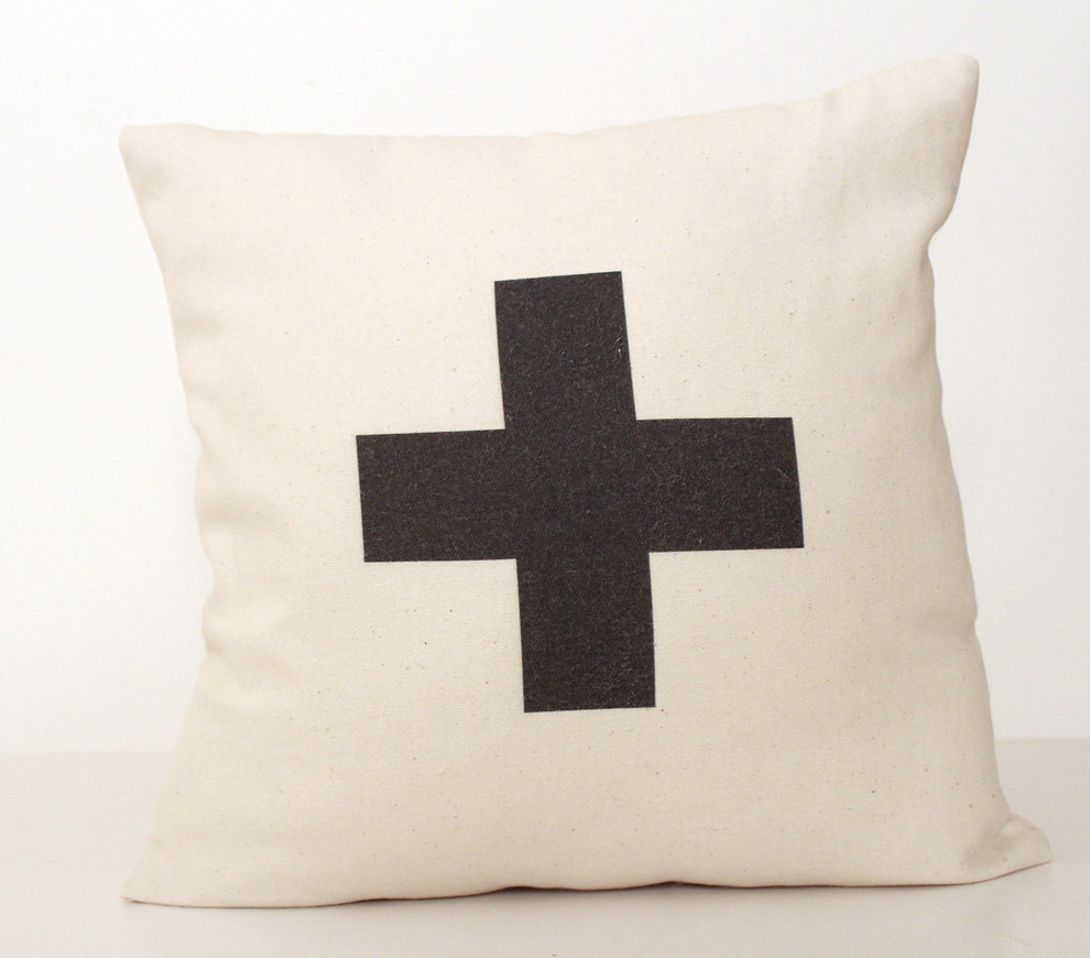 Plus Typographic/Swiss Cross Pillow by Zana