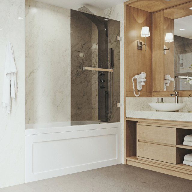 Vigo Rialto Bathtub Door With Sheer Black Glass And Stainless Steel Hardware