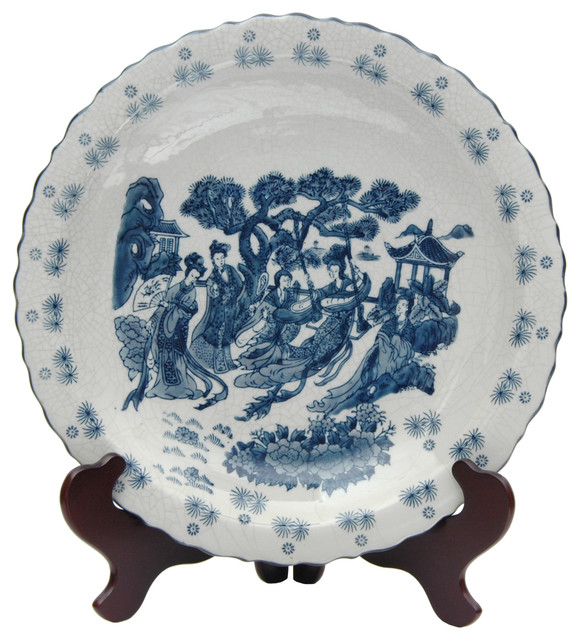 14 Ladies Blue And White Porcelain Plate Asian Decorative