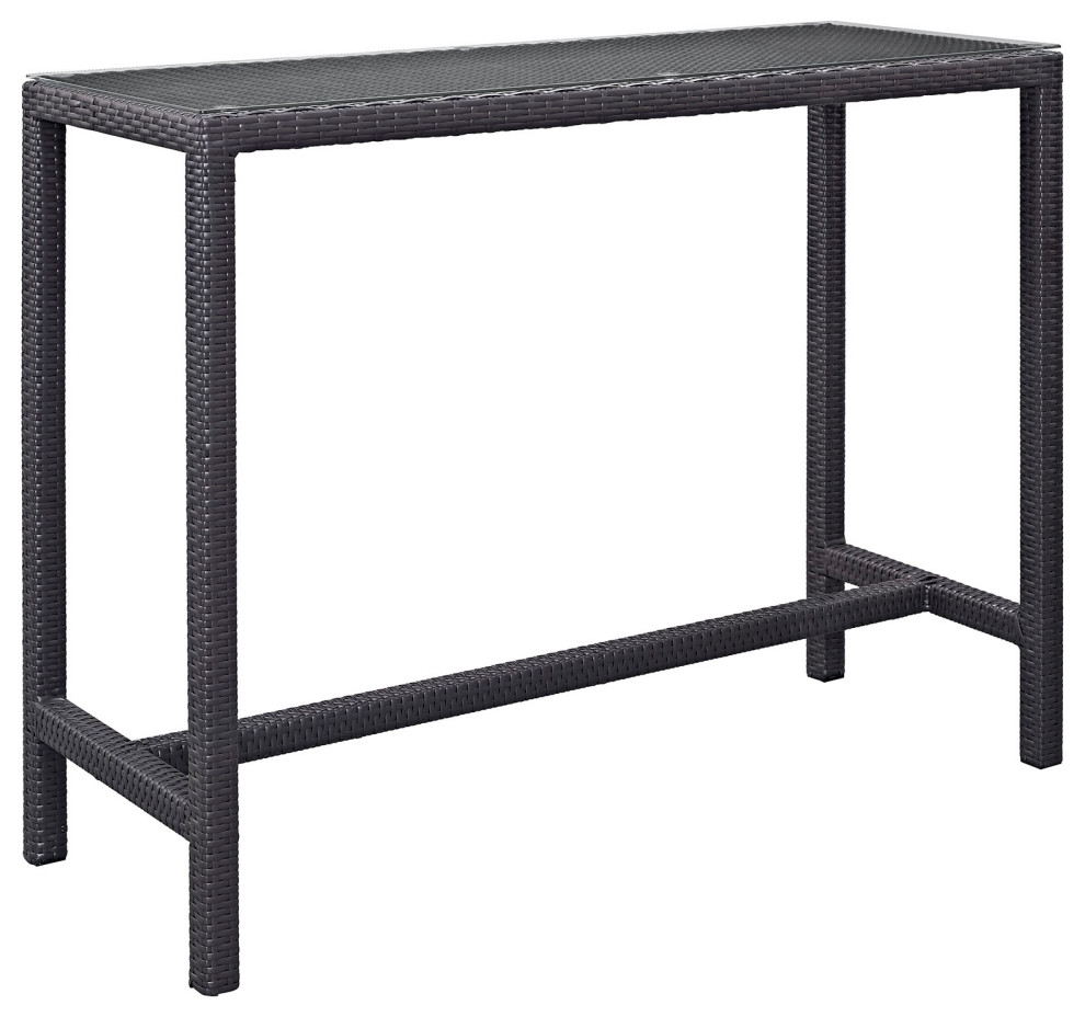 Convene Large Outdoor Wicker Rattan Bar Table, Espresso Tropical
