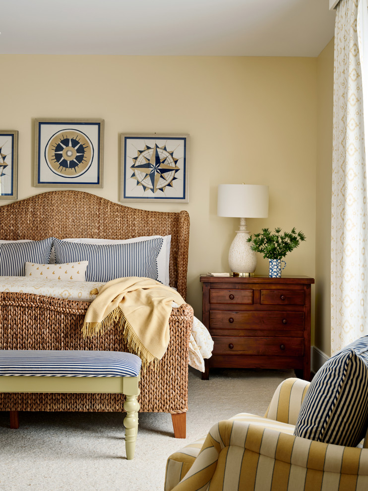 Example of a beach style bedroom design in Grand Rapids with yellow walls