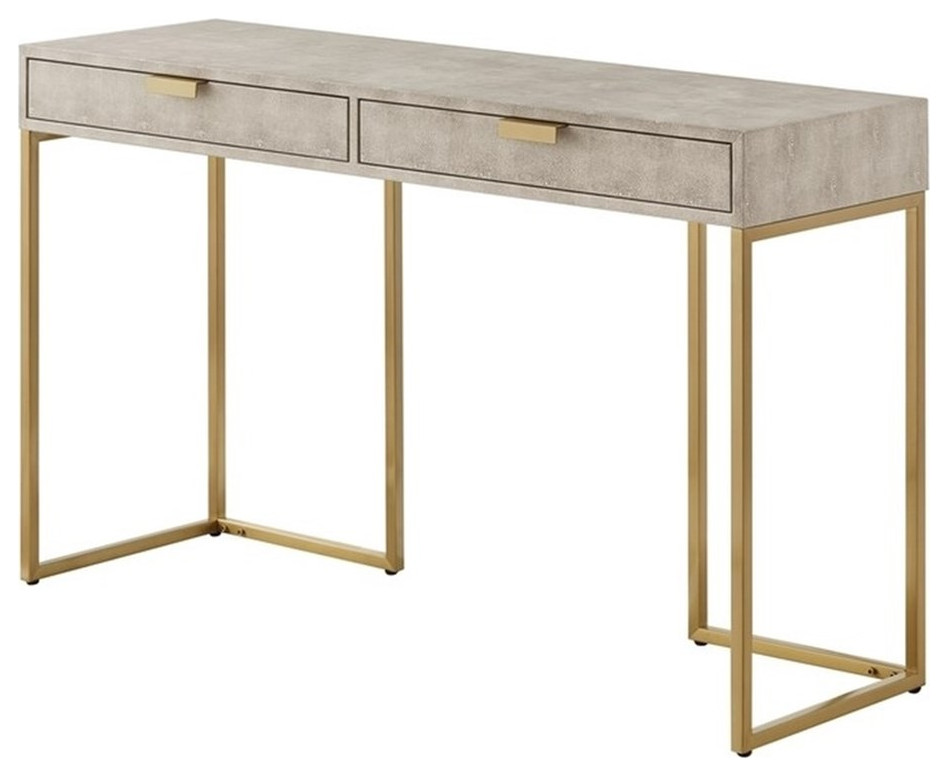 Posh Living Omer Faux Shagreen Console Table Cream White/Gold
