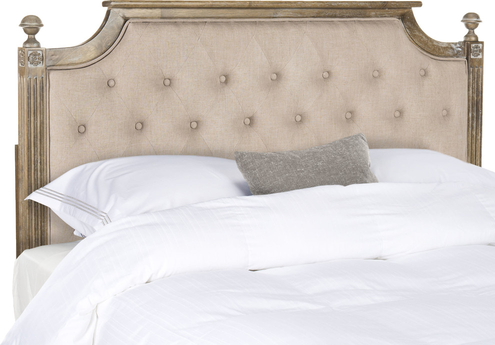 Safavieh Rustic Wood Taupe Tufted Linen Full Headboard, Full