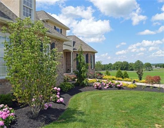 Inspiration for a mid-sized traditional front yard partial sun formal garden in Columbus with mulch.