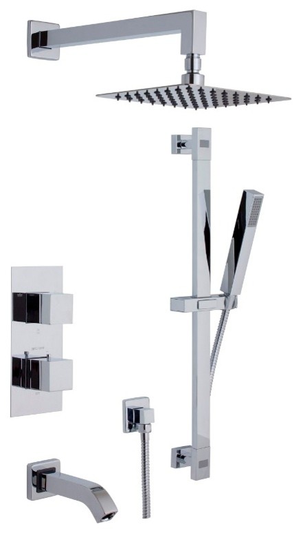 MZ Cubic Thermostatic Shower Rough-In With Shower Bar/Spout, Chrome