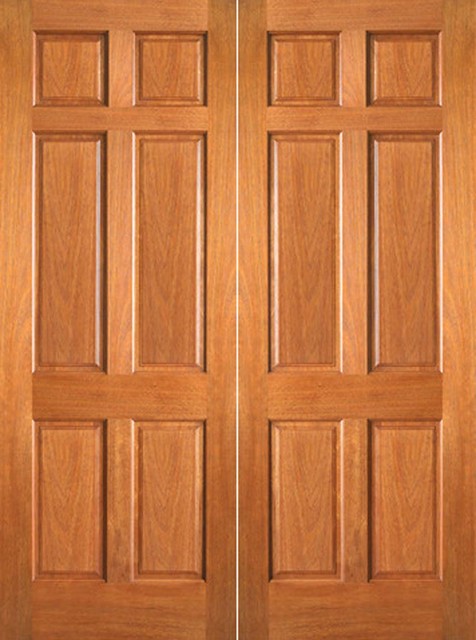 P-660 Interior Wood Mahogany 6 Panel Double Door ...