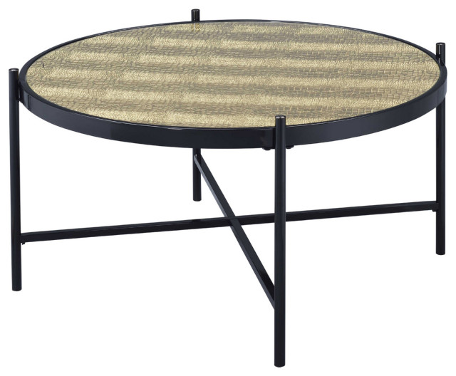 Black Metal Coffee Table With Tempered Glass Top Contemporary
