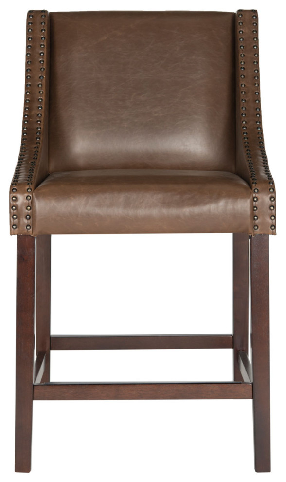 Manny Counter Stool set of 2 Brown Bicast Leather Transitional Bar