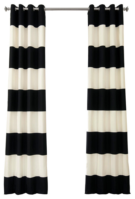 Horizontal Grommet Stripe Curtain Single Panel, Onyx Black/Off-White, 50"x108"