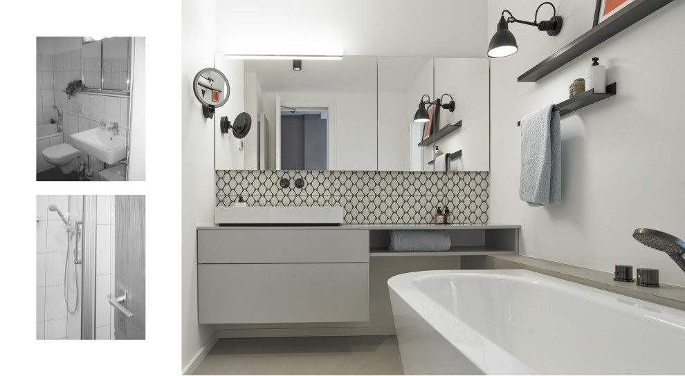 Vorher-Nachher: Badezimmer-Modernisierung mit schwarzen Details und Armaturen