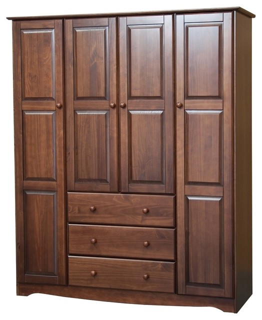 100% Solid Wood Family Wardrobe/Armoire, Mocha (All Shelves Sold Separately)