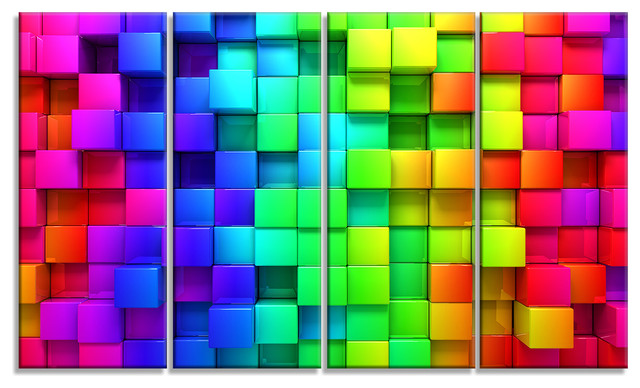 "Rainbow of Colorful Boxes" Abstract Canvas Artwork