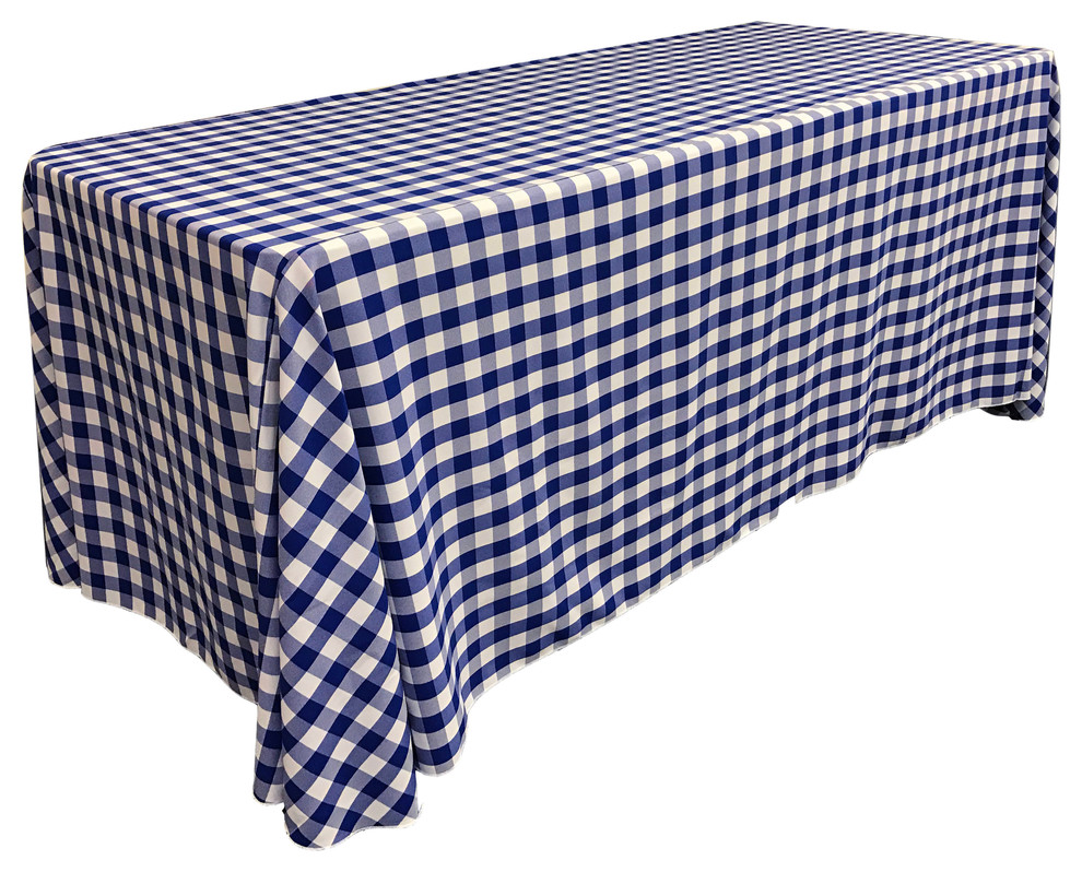LA Linen Rectangular Gingham Checkered Tablecloth, Royal Blue, 90"x132"