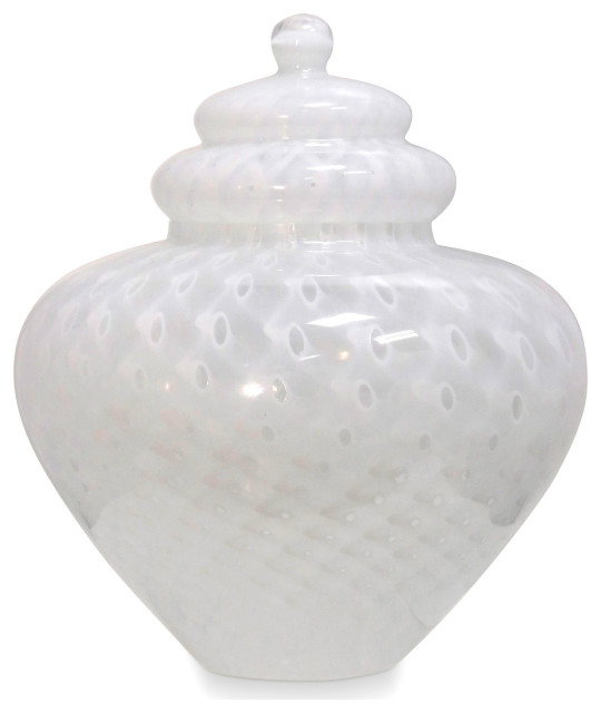 StyleCraft White On White Swirl Murano Glass Jar With Lid AIT10017DS