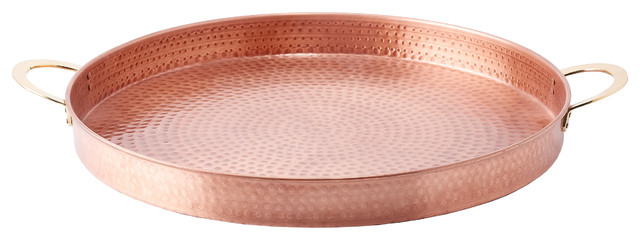 20 Diameter Hammered Solid Copper Round Tray With Handles 20 Diameter Hammered Solid Copper Round Tray With Handles
