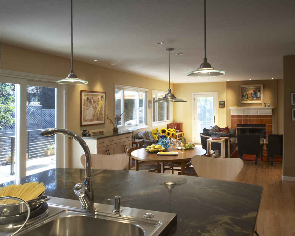 Traditional open plan kitchen in San Francisco with a drop-in sink.