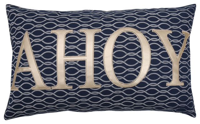 Ahoy Rope Knot Decorative Pillow Single Navy 13x22 Beach Style