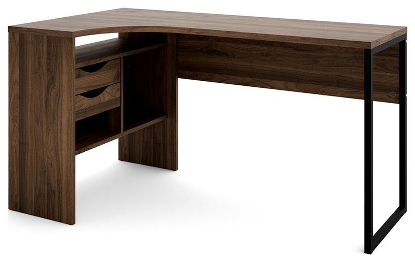 Pemberly Row 2 Drawer Corner Writing Desk in Walnut - Industrial