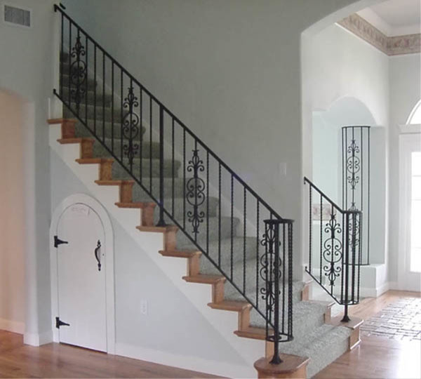 Interior Wrought Iron Stair Rail And Column Cover With