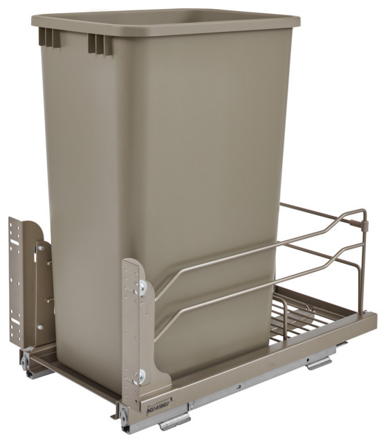 Steel Bottom Mount Double Pull Out Trash, Soft Close, Champagne, 50 qt/12.5 gal