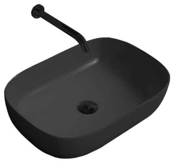 Oval Matte Black Vessel Sink in Ceramic Contemporary Bathroom Sinks