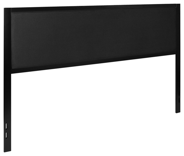 Offex Melbourne Metal Upholstered King Size Headboard in Black Fabric