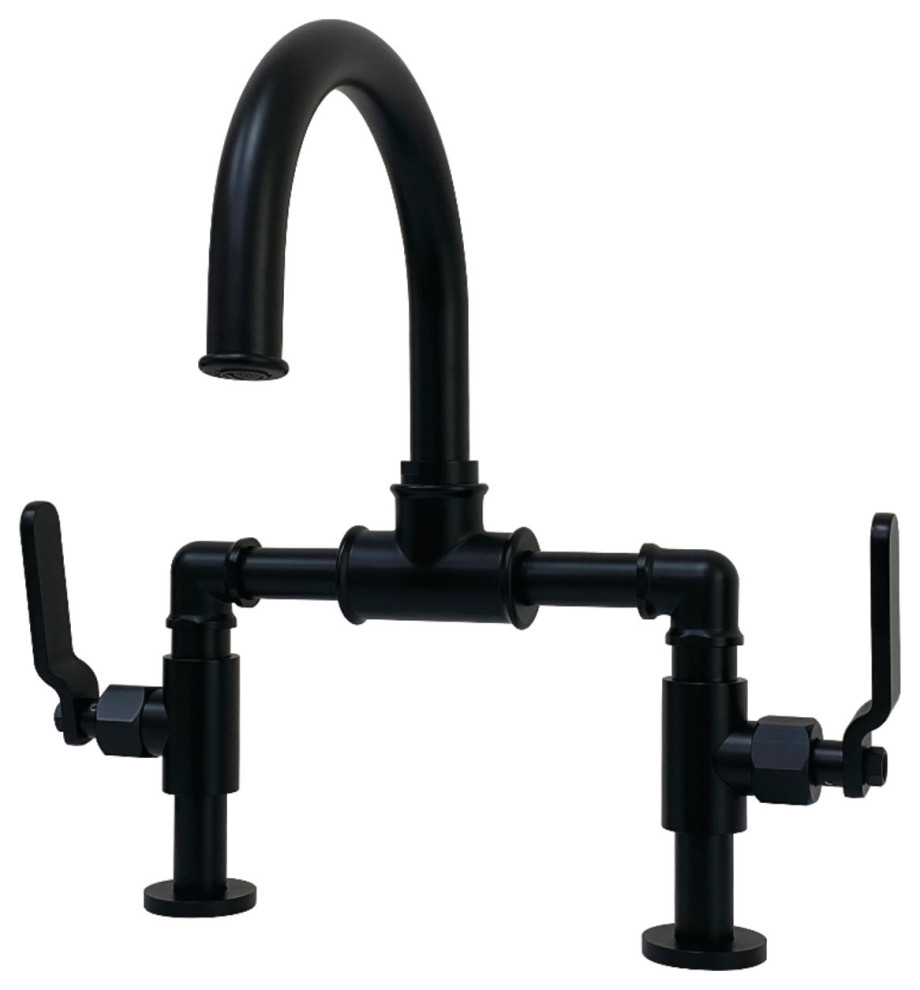 KS2170KL Industrial Style Bridge Bathroom Faucet With Pop-Up Drain, Matte Black