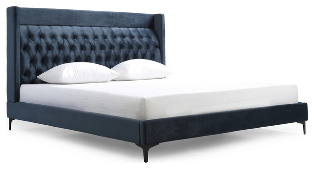Modrest Wales Modern Blue Fabric Bed, Eastern King