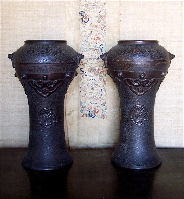 Nippon Black Pottery Vessels Asian Vases Austin by Artisanaworks