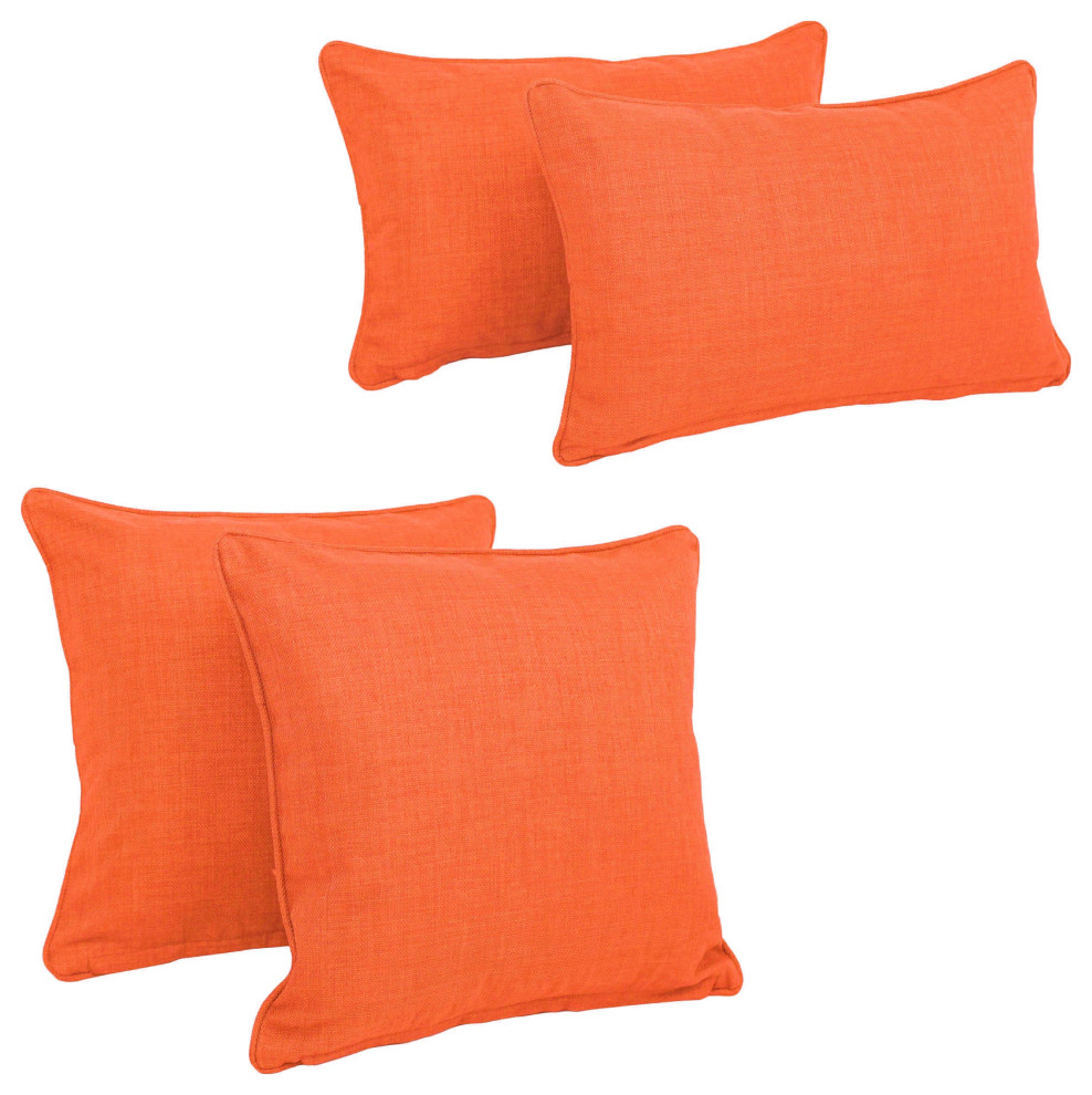 DoubleCorded Solid Outdoor Throw Pillows, Set of 4, Tangerine Dream