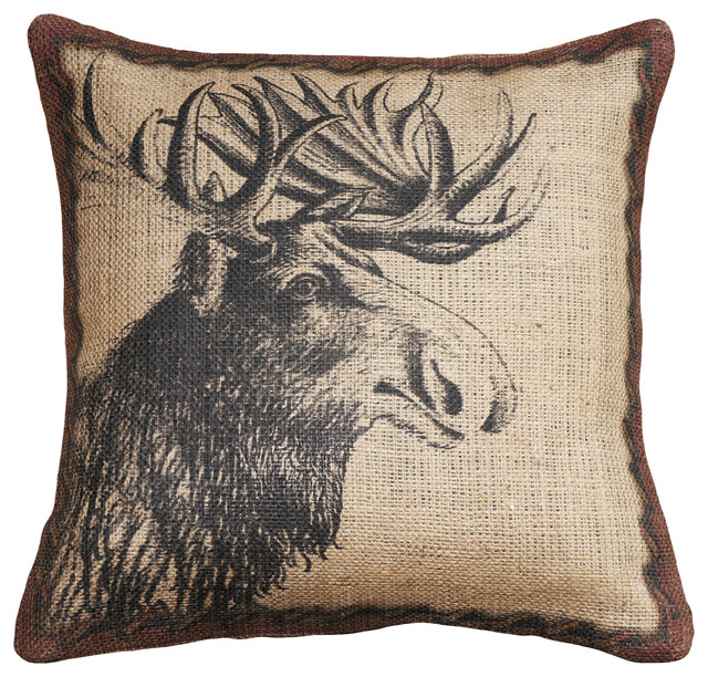 Moose Burlap Pillow Rustic Decorative Pillows By Thewatsonshop