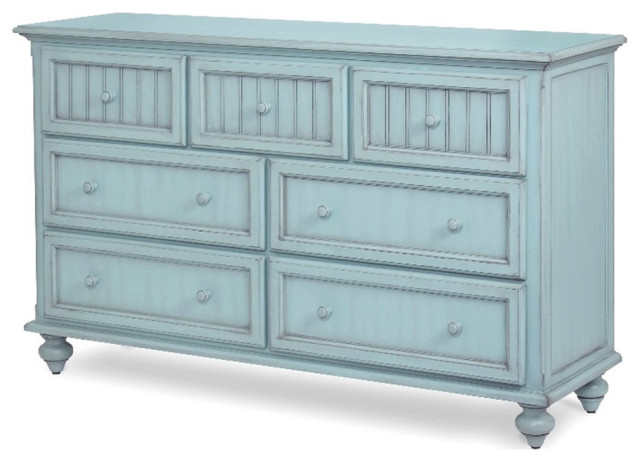 Sea Wind Florida Monaco Coastal Wood Dresser with 7 Drawers in Blue