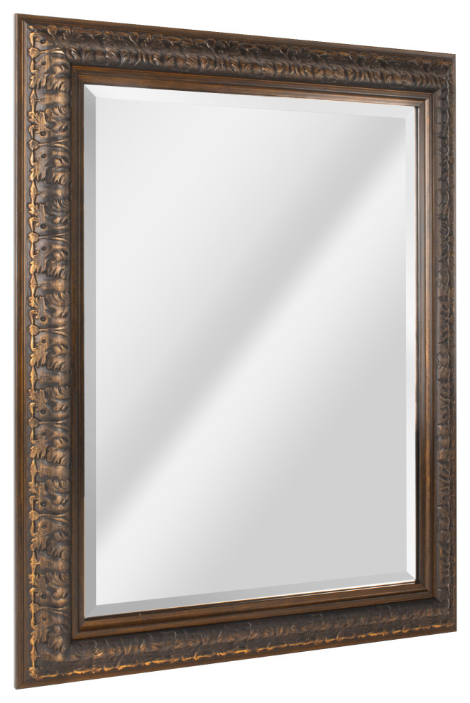 Head West Ornate Bronze Framed Beveled Wall Mirror 28.5x34.5