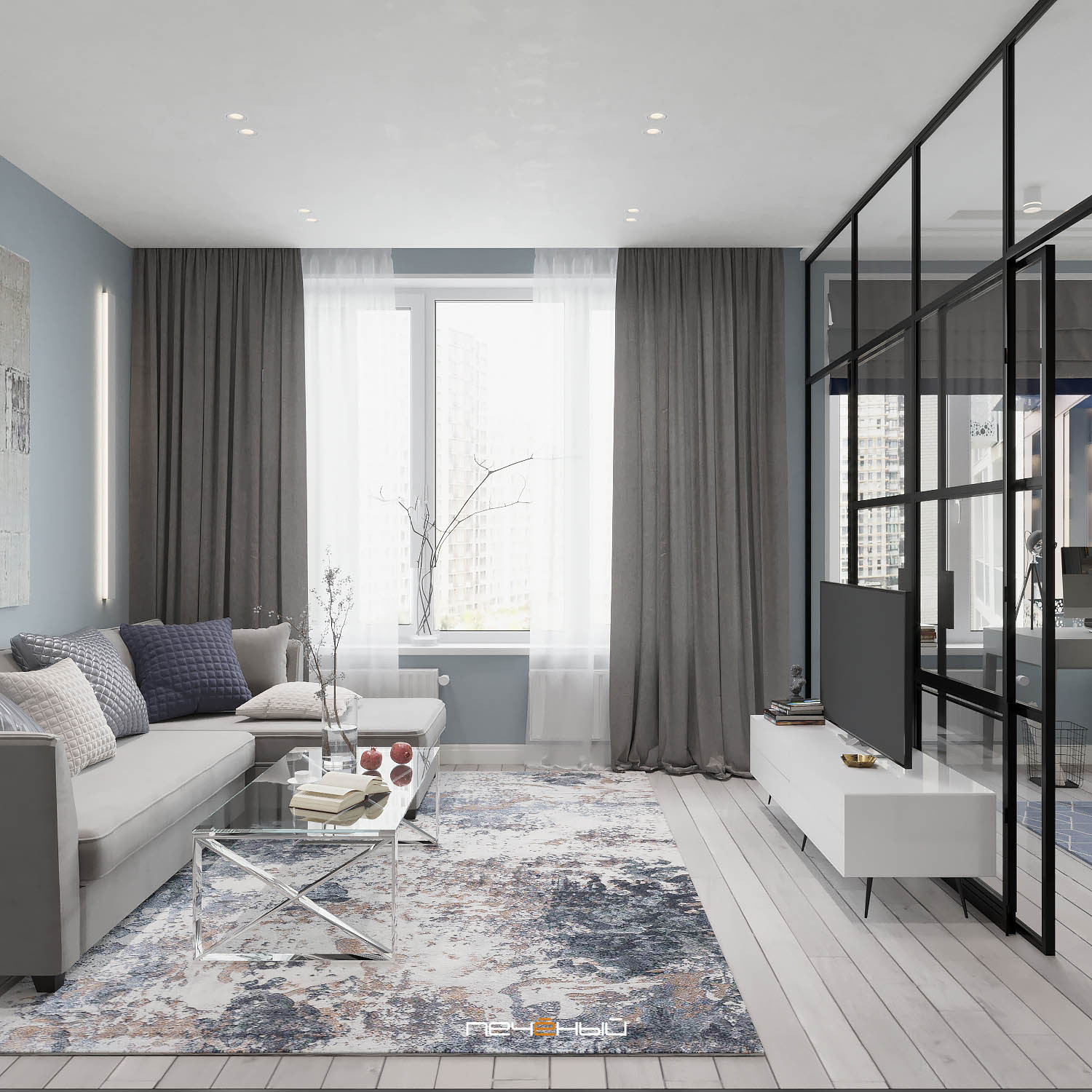 Современная трёшка в пастельных тонах