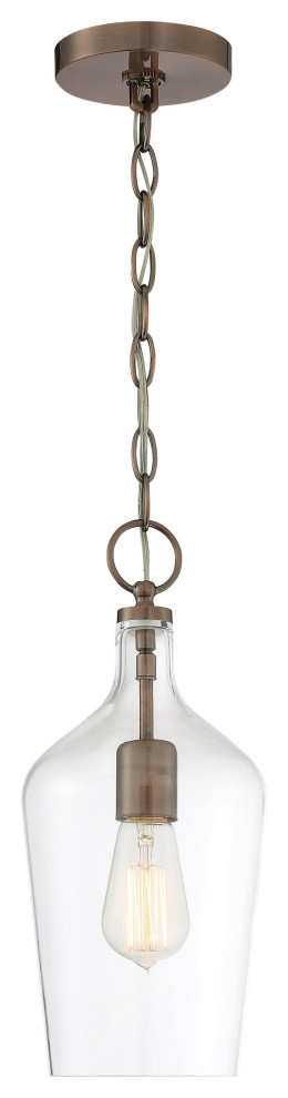 Hartley 1 Light Pendant, Antique Copper and Clear