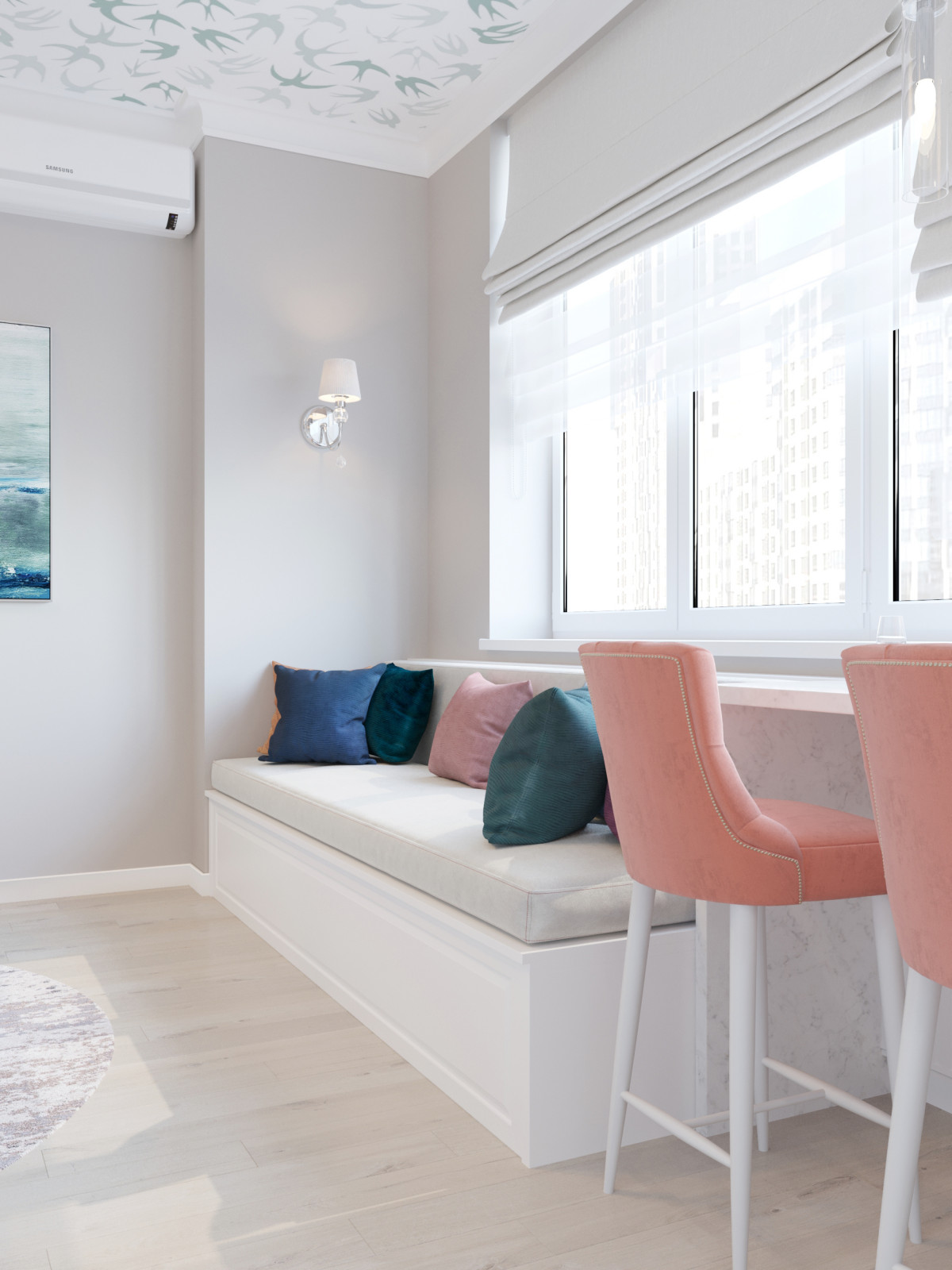 Дизайн санузла и кухни-гостиной