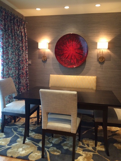 Mid-sized transitional separate dining room in DC Metro with beige walls, medium hardwood floors and no fireplace.
