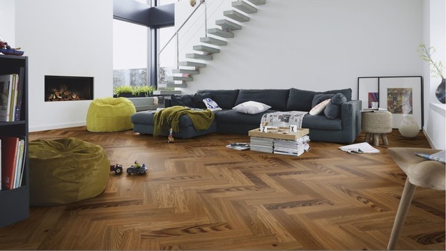 Duplex apartment - engineered oak herringbone floor contemporary-living-room
