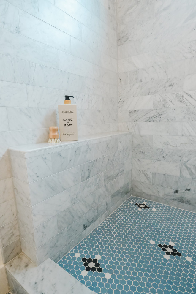 Classic hexagon mosaic tile bathroom remodel