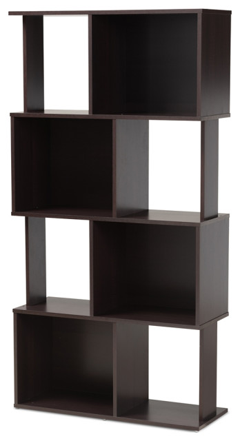 Modern Dark Brown Finished Geometric, Modern Dark Wood Bookcase