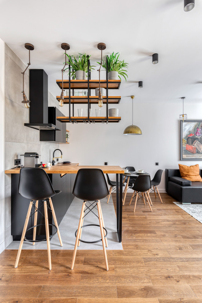 Студия в стиле лофт для холостяка: зона кухни