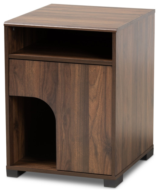 Modern Walnut Brown Finished 1Door Cat Litter Box Cover House Modern