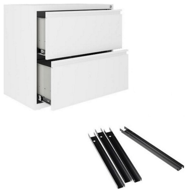 Hirsh 30"W 2 Drawer Metal Lateral File Set White. Front to Back
