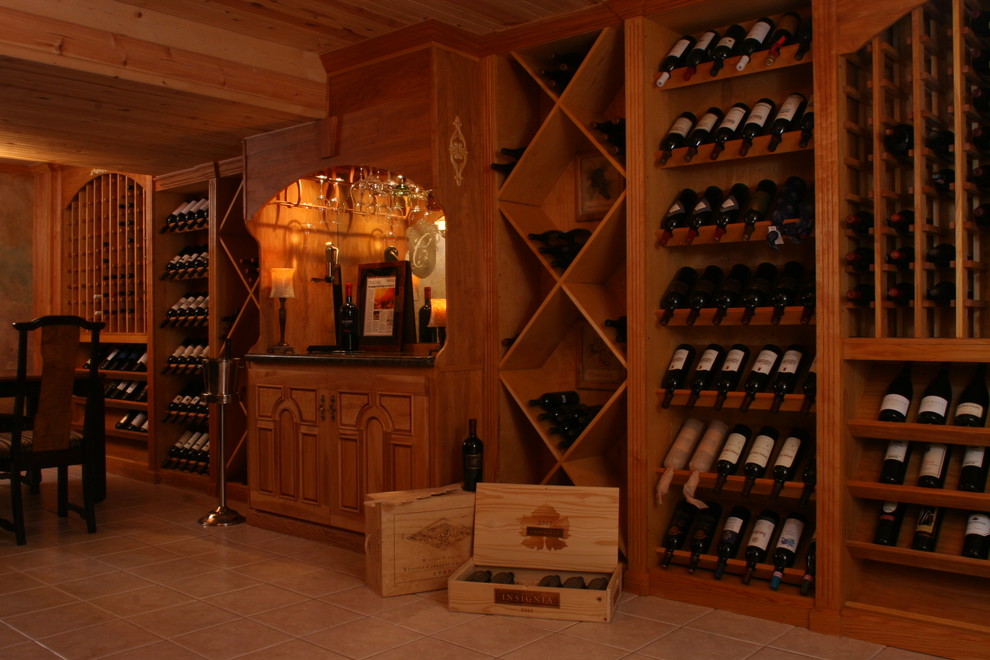 Design ideas for a large traditional wine cellar in New York with diamond bins.