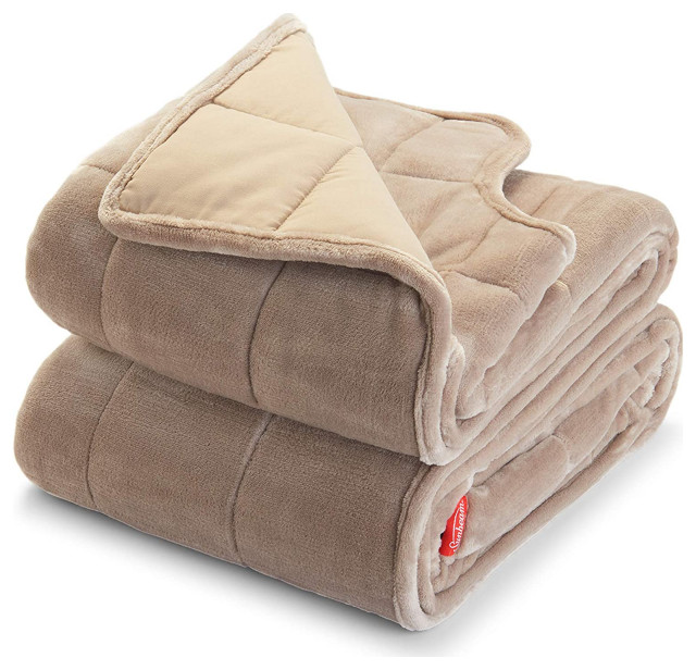 Sunbeam Warm Weighted Blanket 15 Pounds, Reversible Plush Velvet