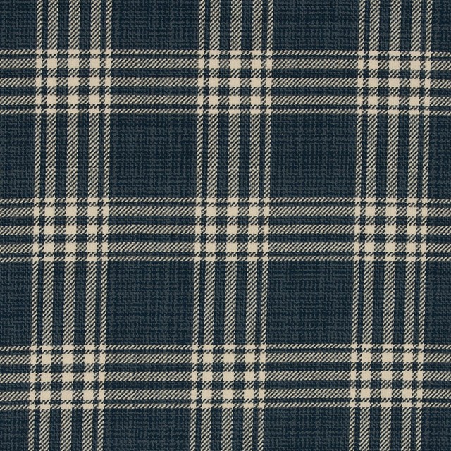 Deep Sea Blue Plaid Jacquard Upholstery Fabric Farmhouse