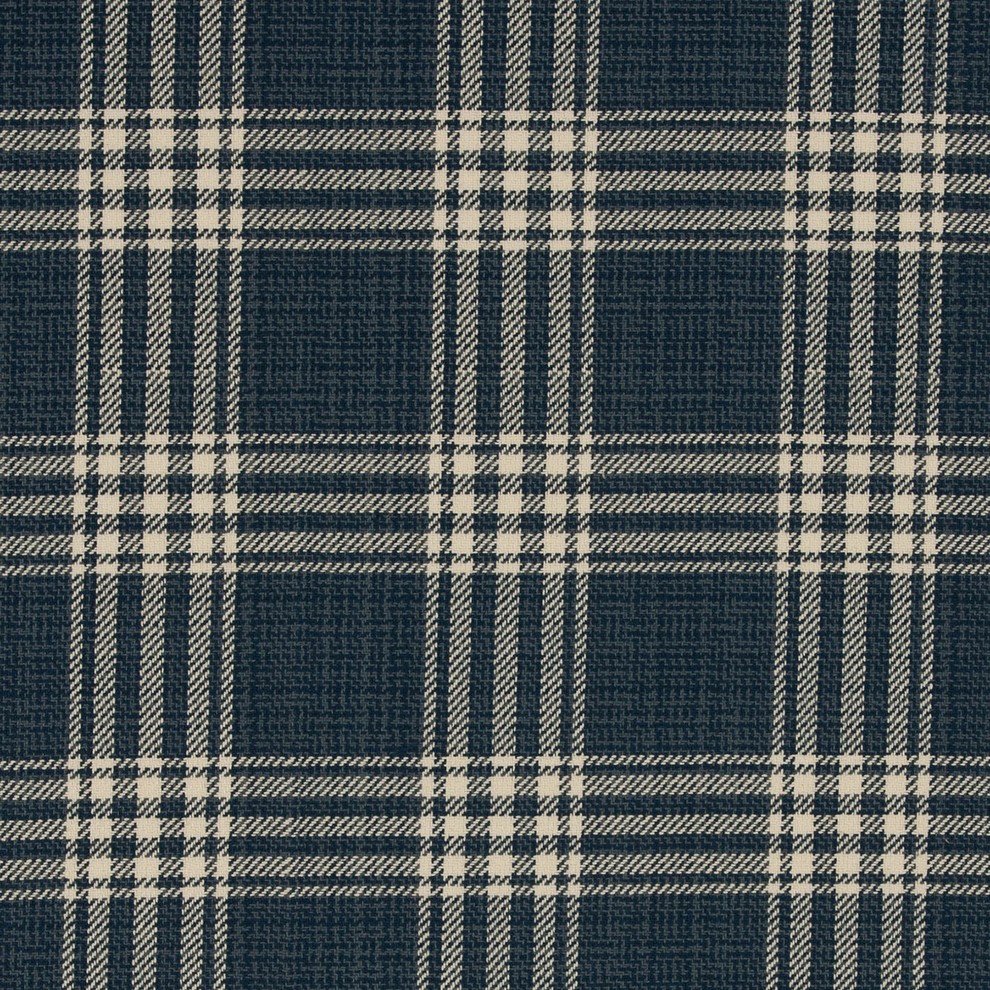 Deep Sea Blue Plaid Jacquard Upholstery Fabric Farmhouse